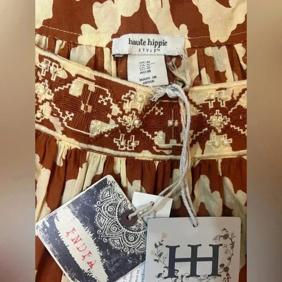 HAUTE HIPPIE BOHO TOP BROWN & CREAM SLEEVELESS TASSEL BLOUSE SIZE MEDIUM NWT - Picture 7 of 7